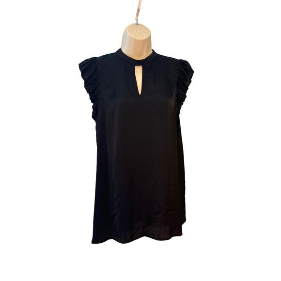 Mossimo Black Sleeveless Silky Blouse Front Back Keyhole Detail Medium Pre-owned - Picture 1 of 7